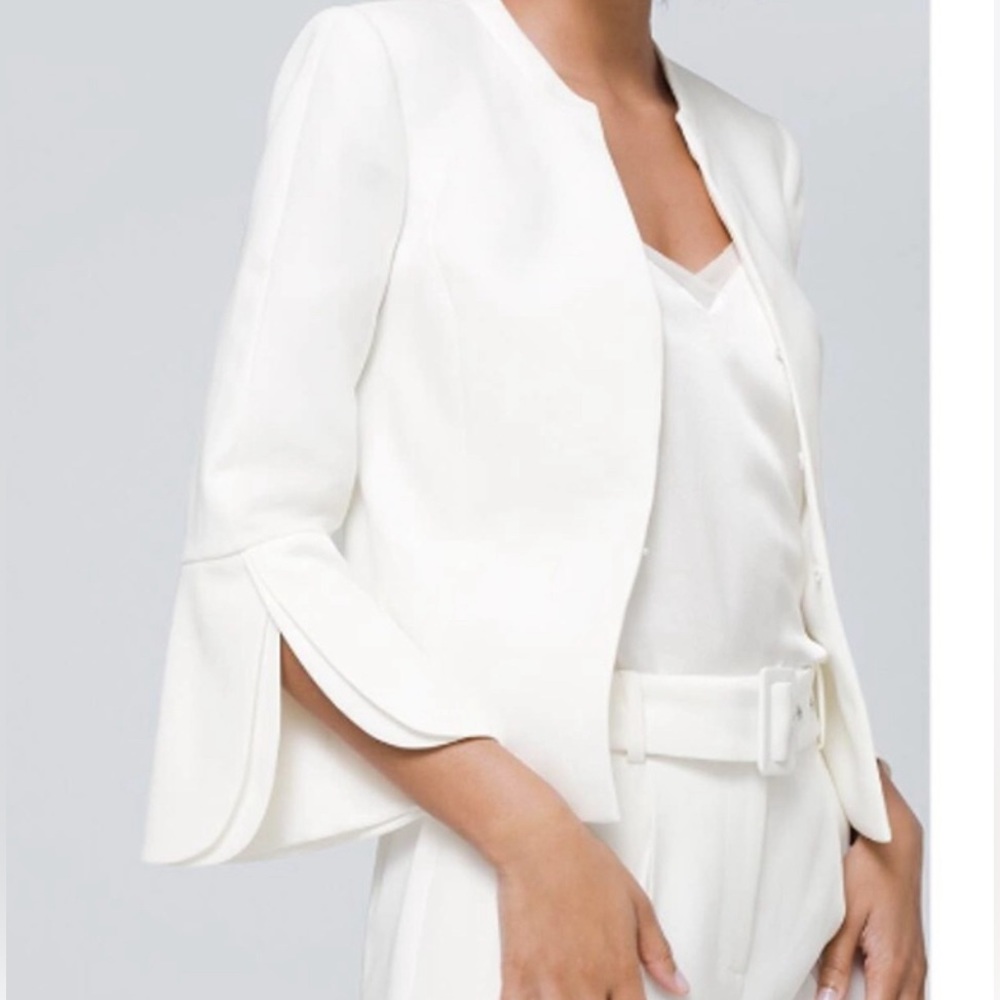 NWT $160 WHBM Ivory Bracelet Bell Sleeve Blazer Jacket Flounce Split Sle…